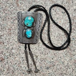 Vintage Navajo Authentic Turquoise Silver Bolo Tie EUC $495